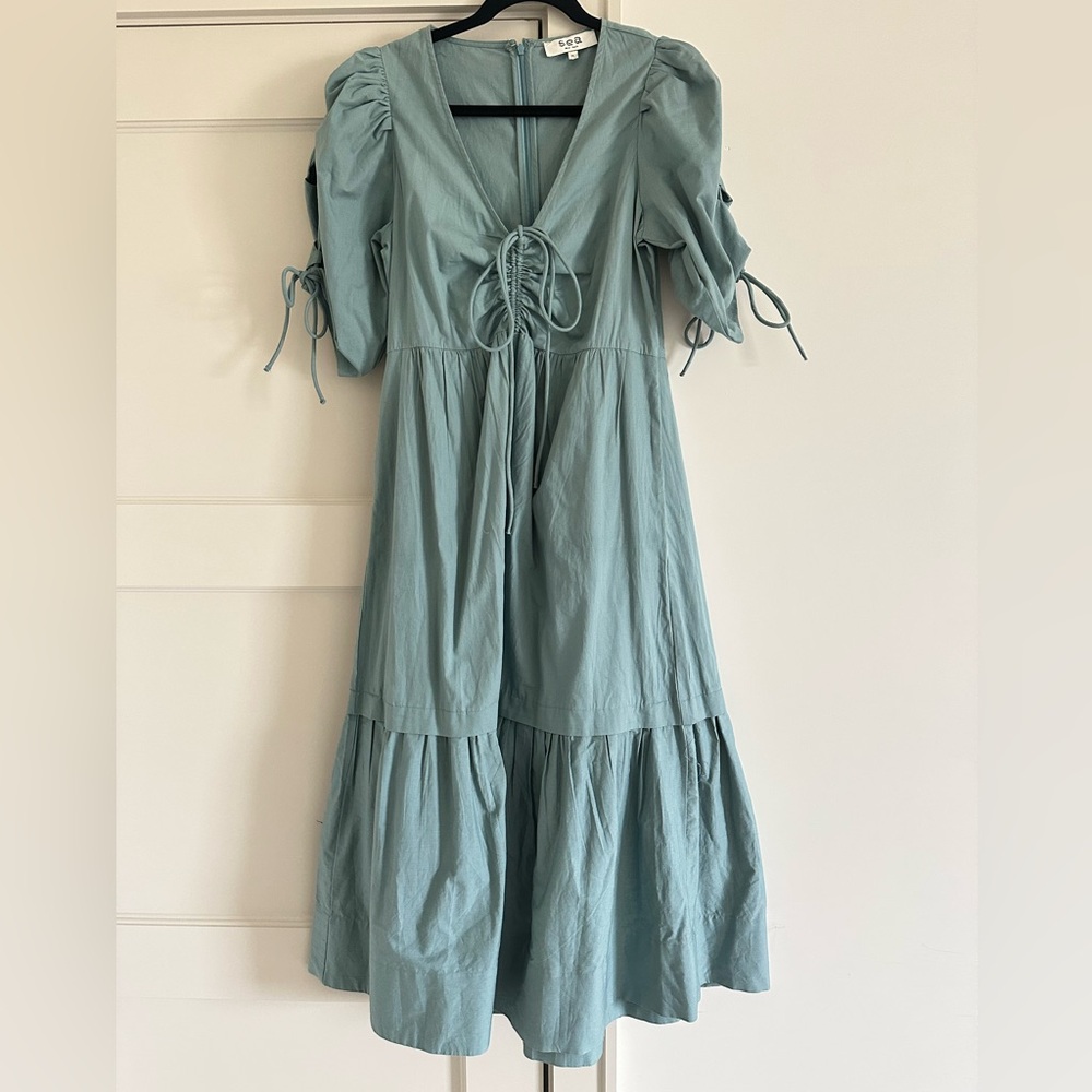 Sea New York blue cotton tie sleeve dress M